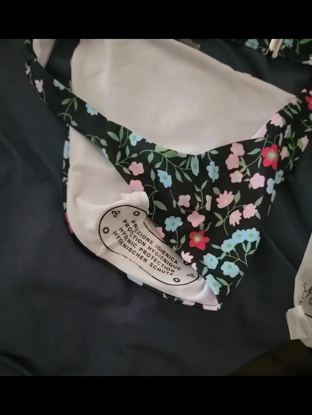 Black Floral Two-Piece Swim Set with Pink & Light Blue Flowers Size Medium